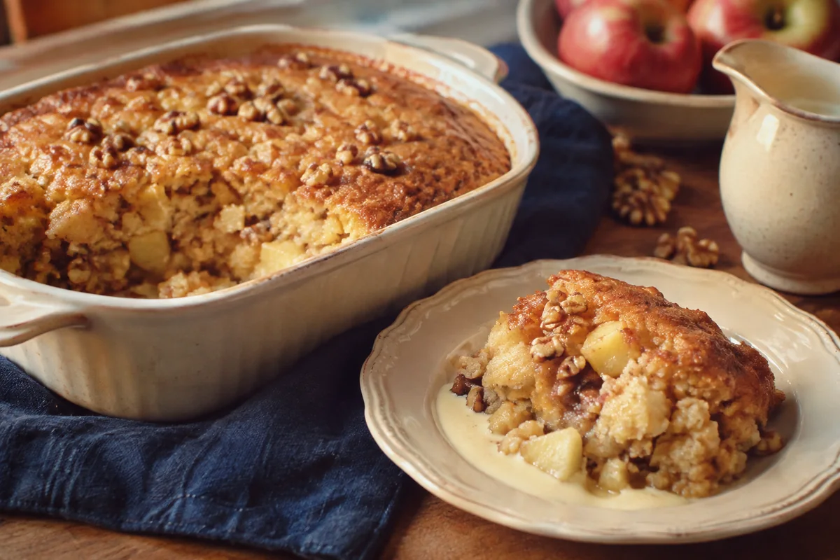Apple & walnut spoon pudding — a little vintage colour