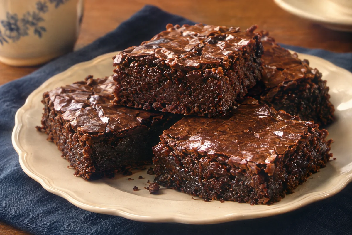 Fudgy chocolate brownies — a little vintage colour