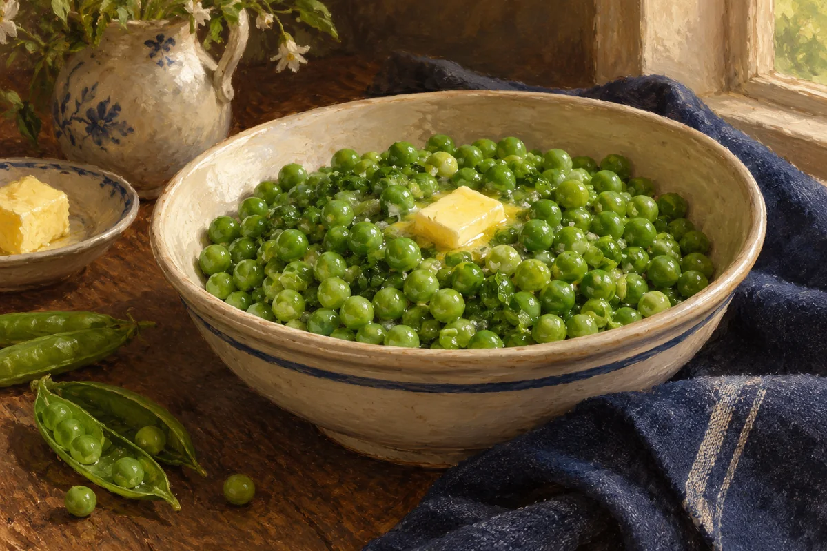 Buttered garden peas — a painted table