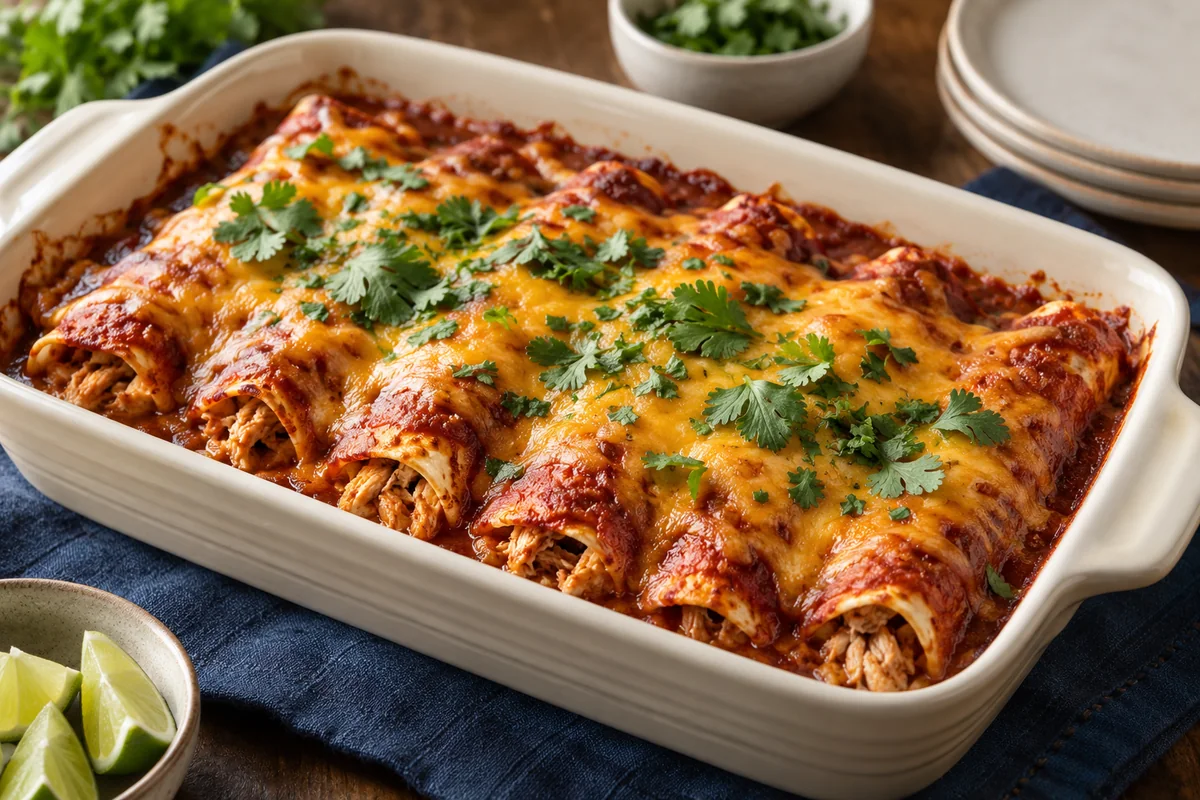 Chicken enchiladas with red sauce — the modern table
