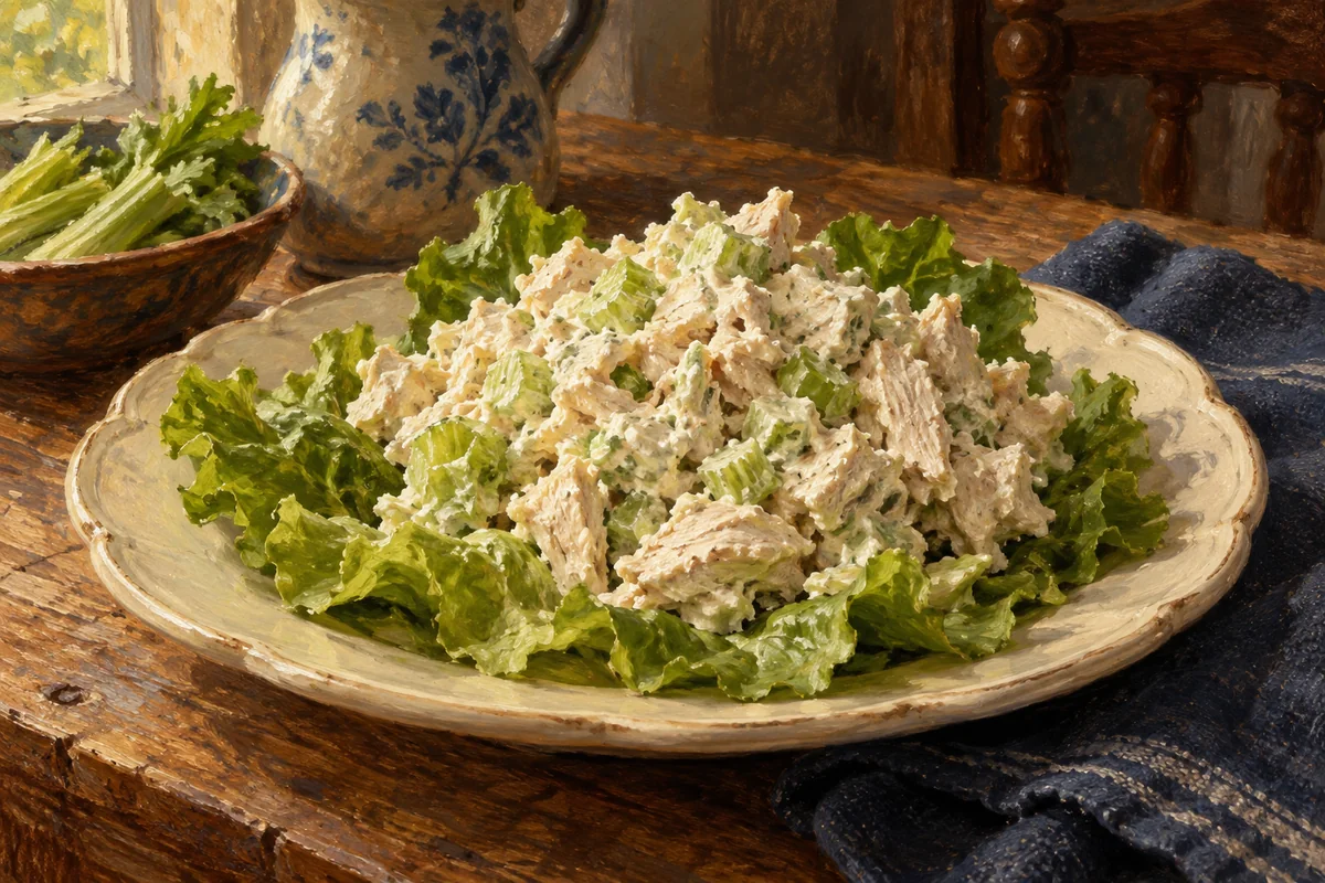 Lemon chicken salad — a painted table