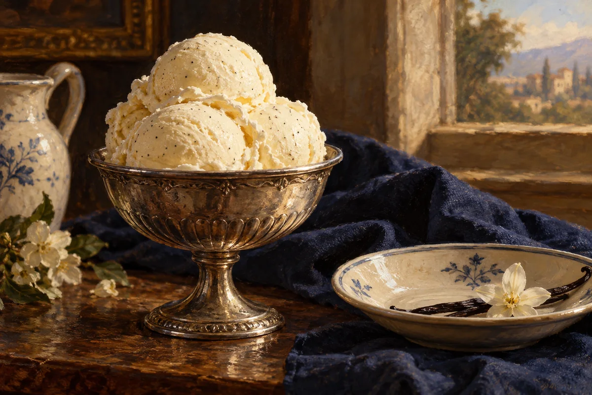 Vanilla bean ice cream — a painted table