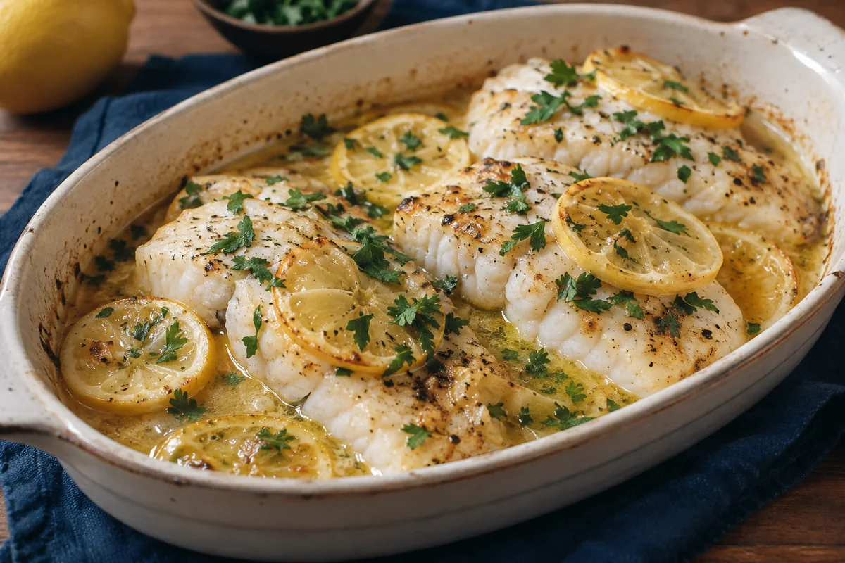 Lemon-butter baked fish — a little vintage colour