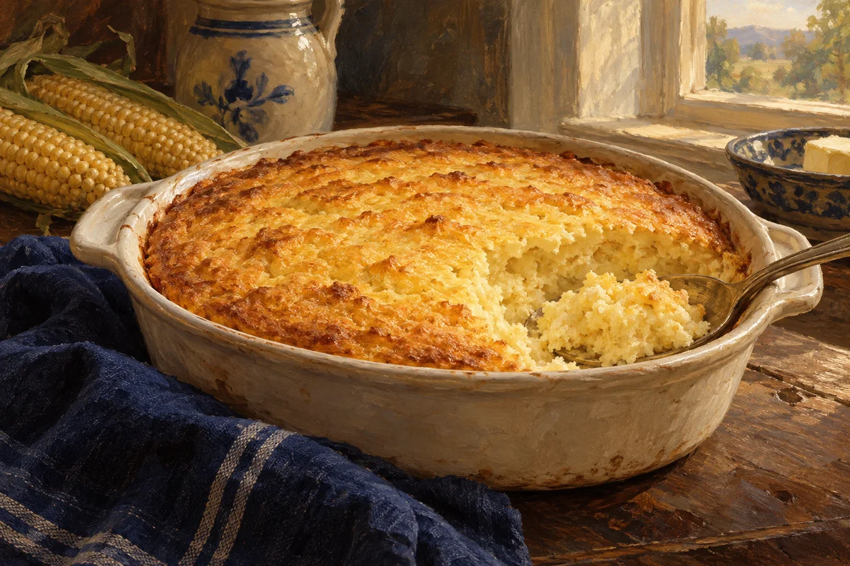 Virginia spoonbread — a painted table