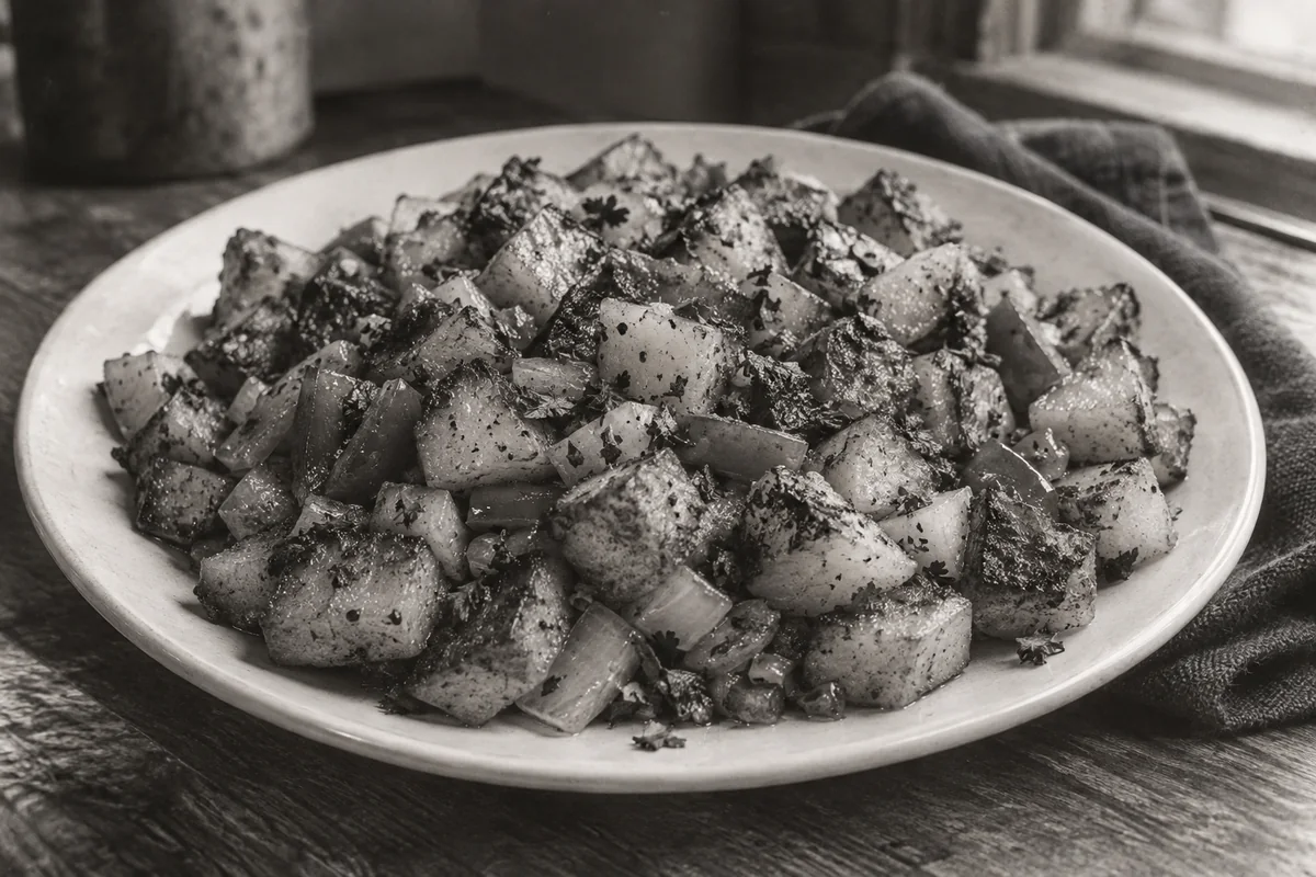 Crispy skillet potato hash — the black-and-white years