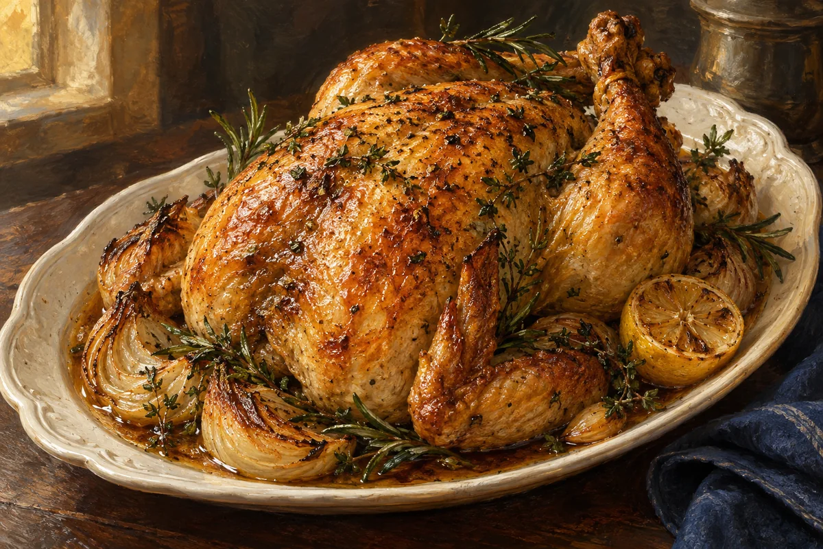 Sunday roast chicken — a painted table