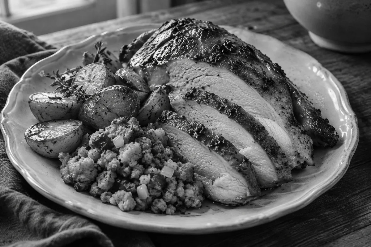 Roast turkey breast with herb stuffing — the black-and-white years