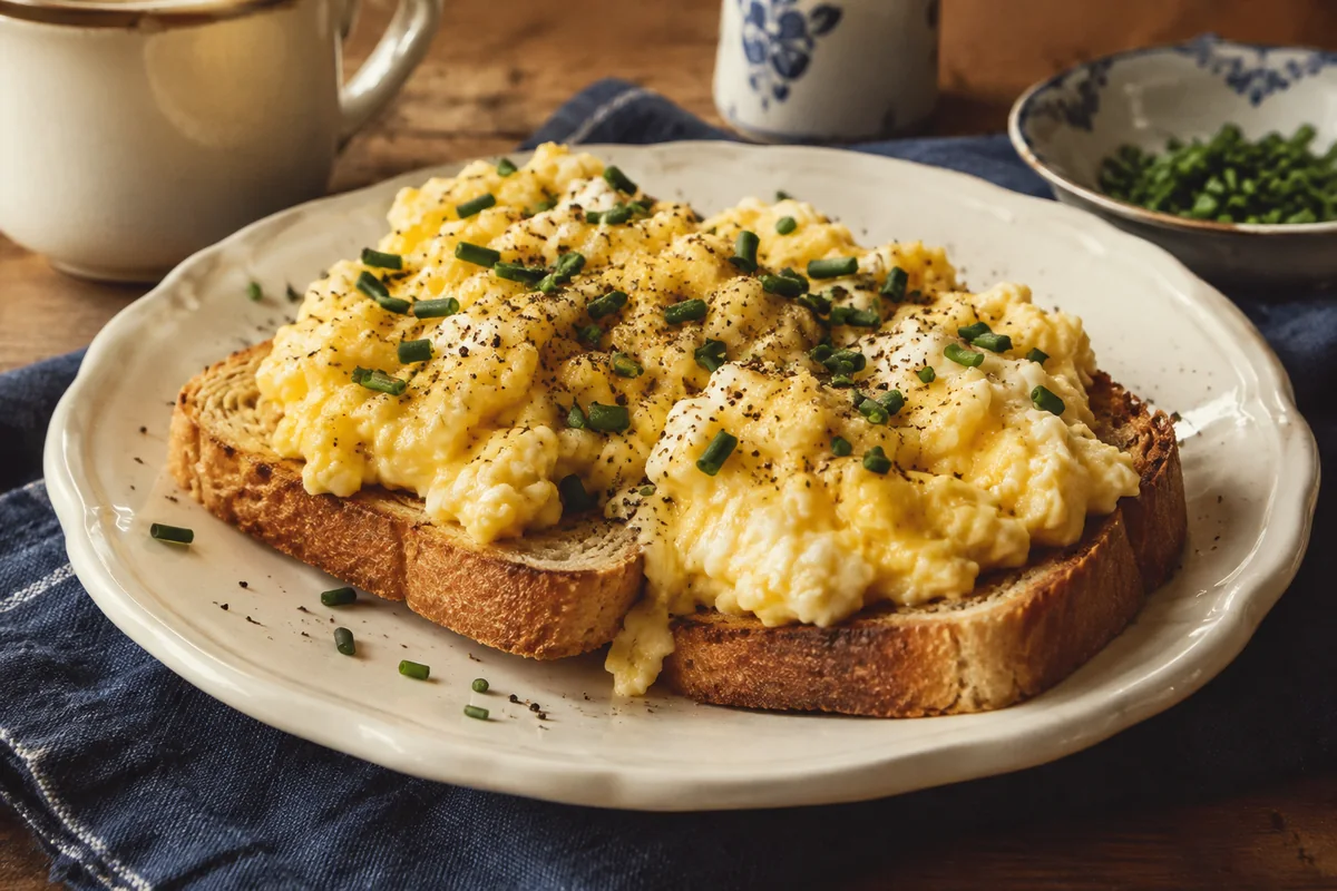 Soft buttered scrambled eggs — a little vintage colour